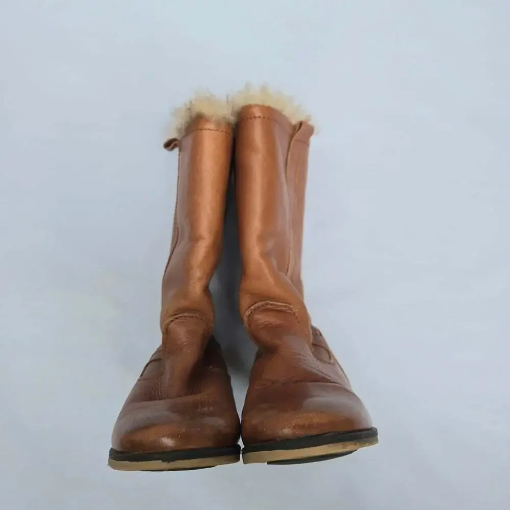 Zara Kids Brown Leather Faux Fur Lined Riding Boots EU 29 US 11.5